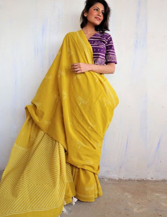 Buy yellow Handloom cotton saree