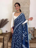 Indigo pom pom saree