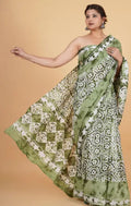 Buy green batik printed saree 