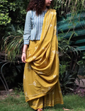 Buy Yellow cotton printed saree 