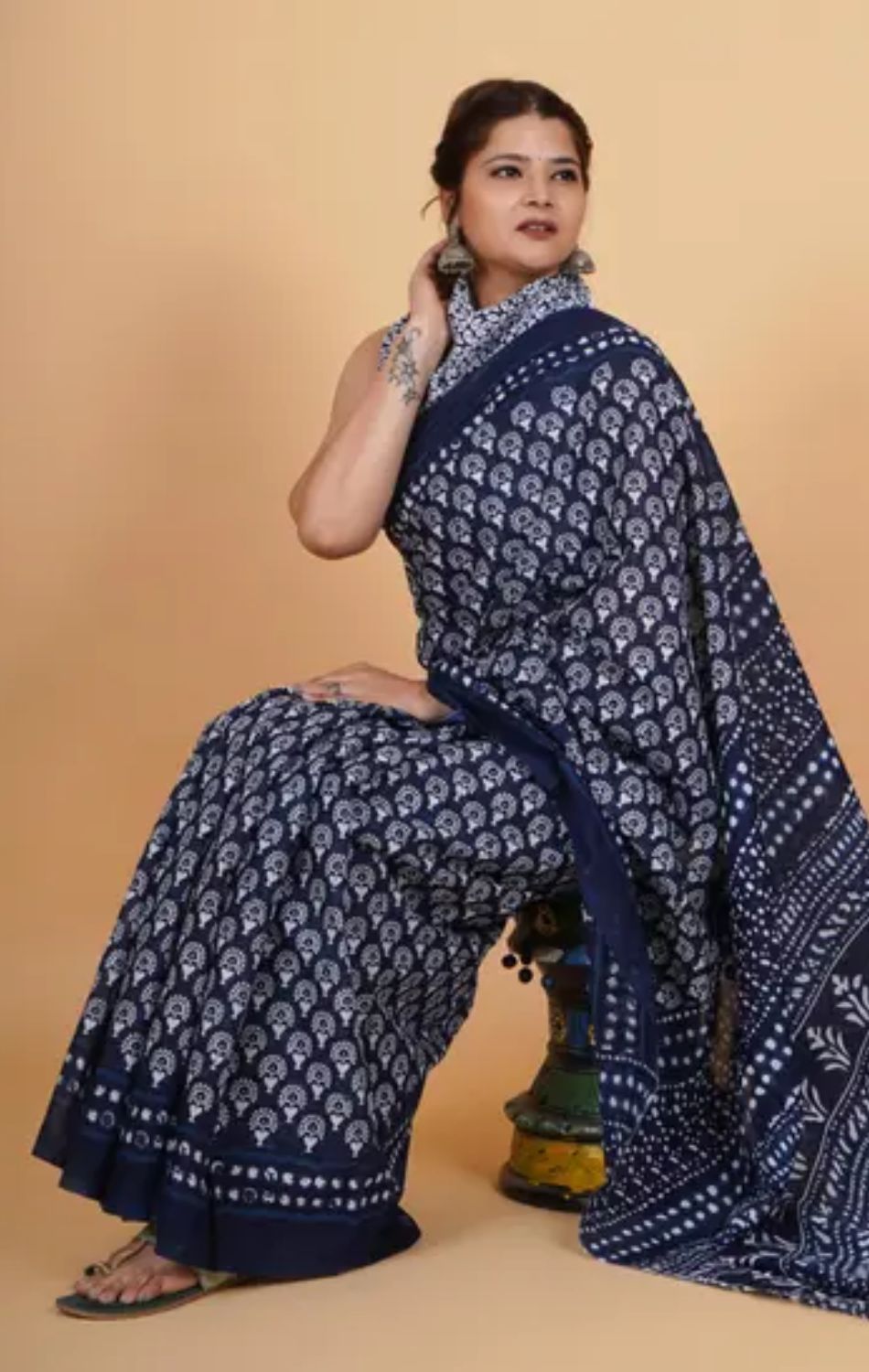 indigo soft cotton saree