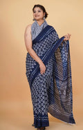 indigo soft cotton saree