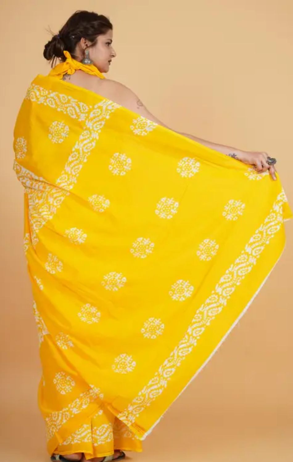 Yellow pure cotton saree