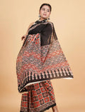 Buy Black Ajrakh cotton saree