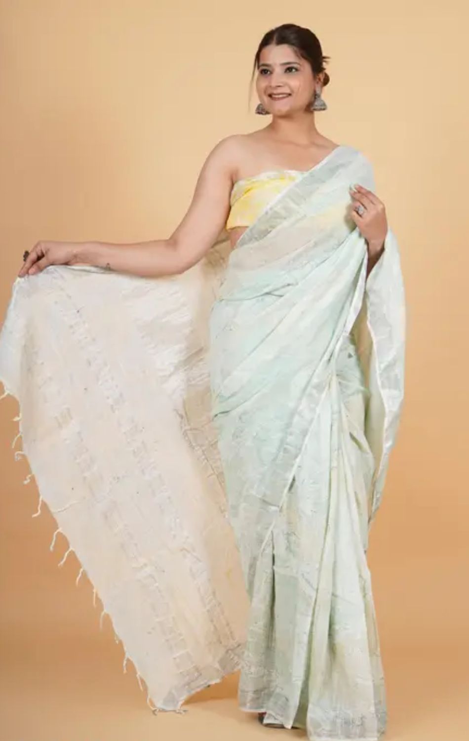 Pista Linen printed Saree