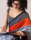 Buy Grey Ikat cotton saree 