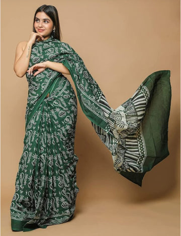 Vani Green Ajrakh Cotton saree