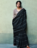 Buy Black Block print saree