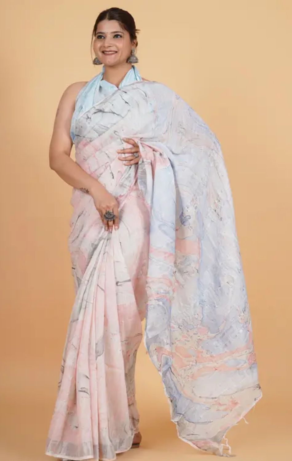 Marble Linen printed Saree