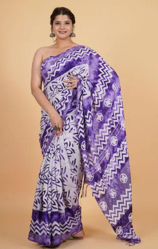 Buy Purple batik printed saree