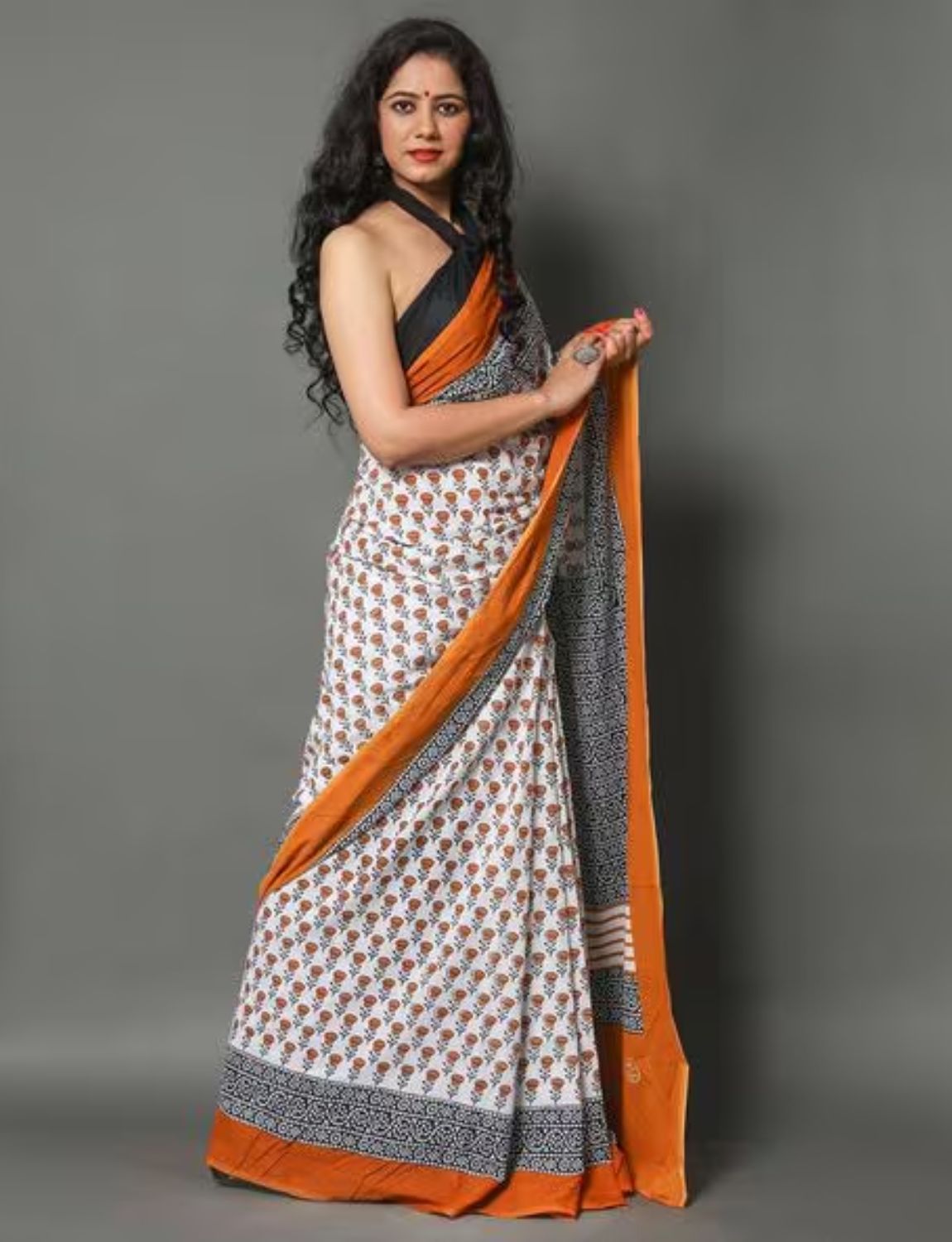 white ikkat cotton saree