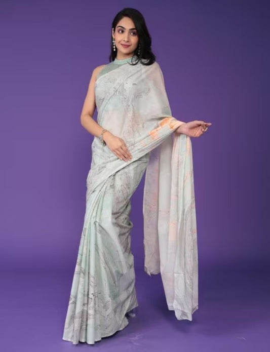 Multicolour linen cotton saree