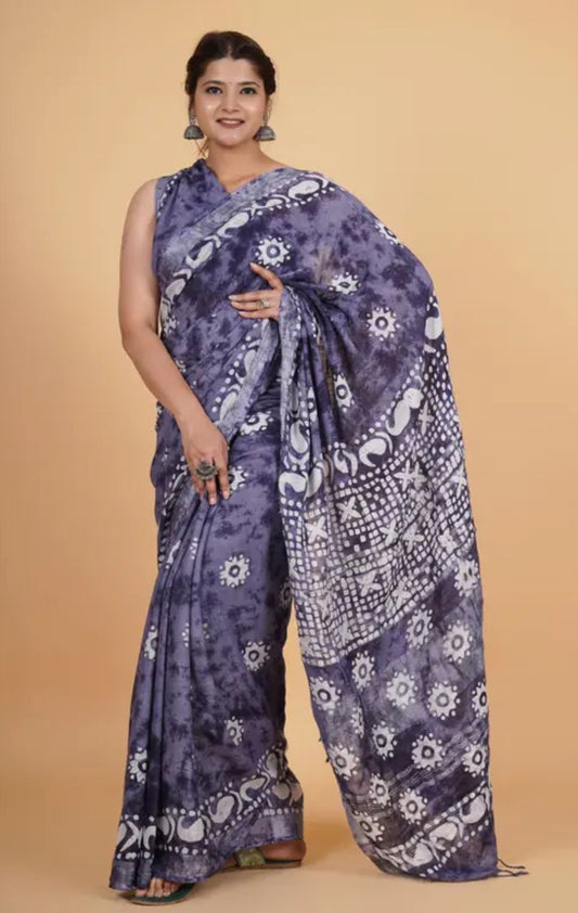 Buy Violet Batik Printed Saree