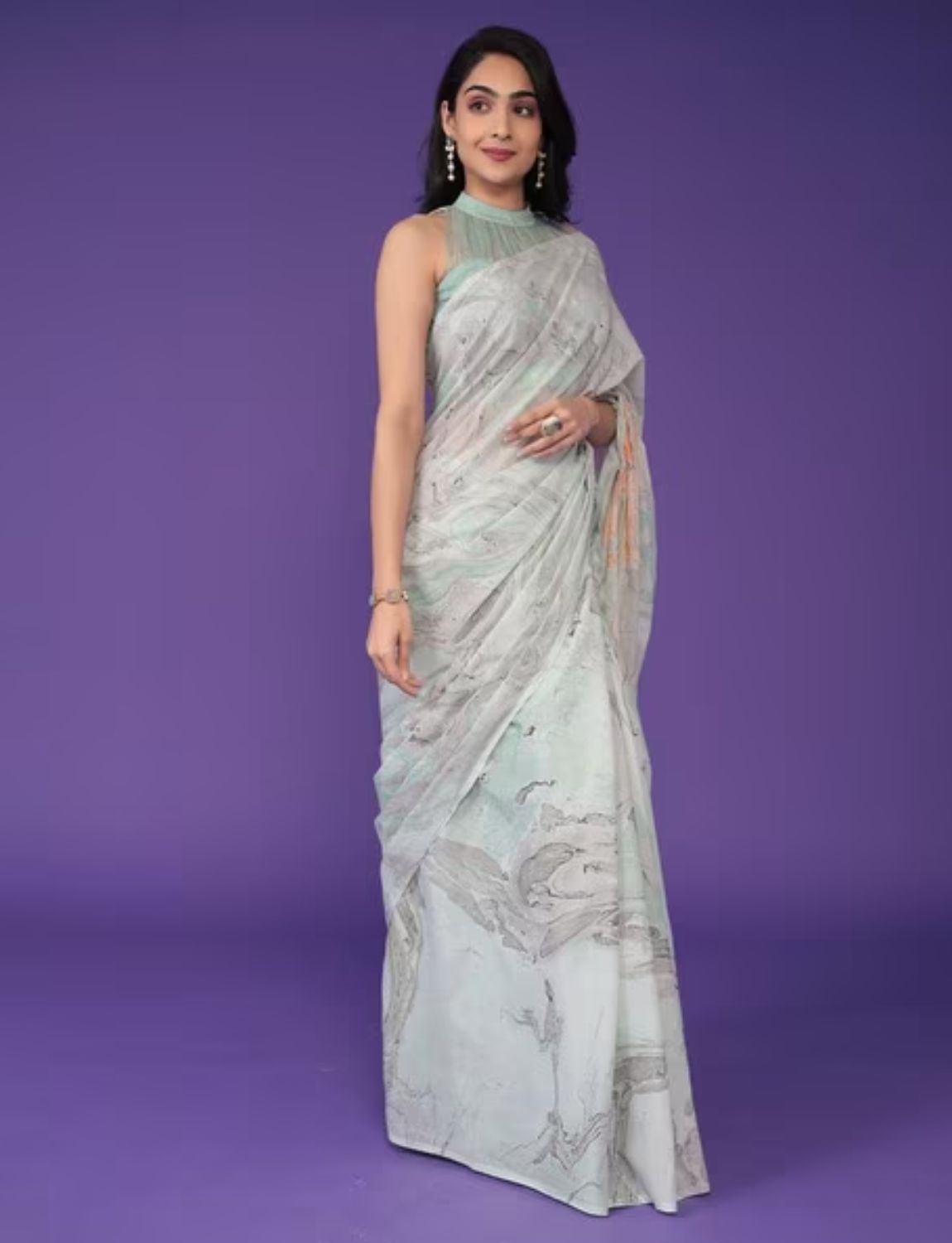 Multicolour linen cotton saree