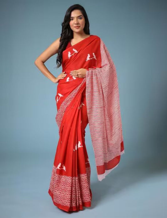 Buy Red Ikat Cotton saree