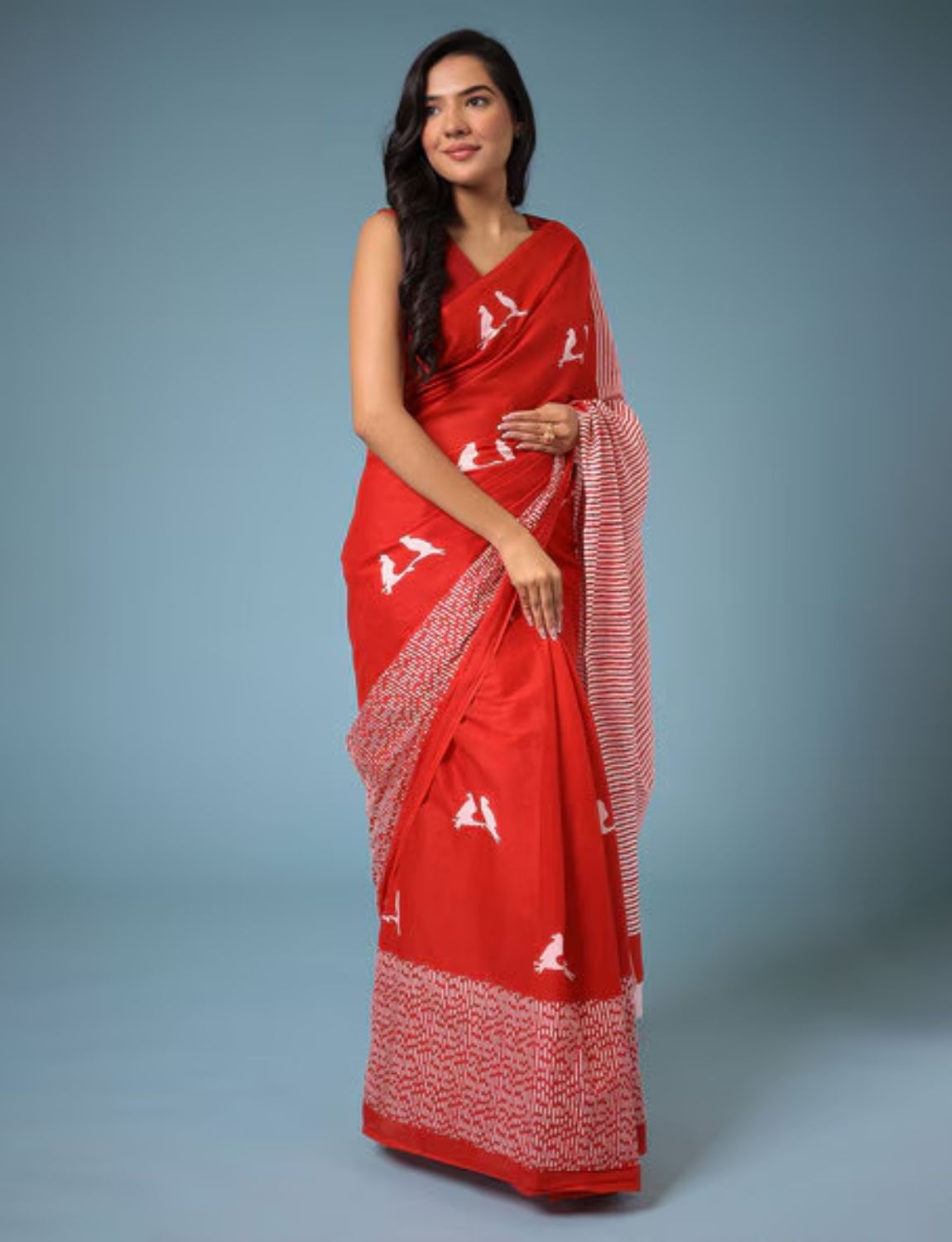 Buy Red Ikat Cotton saree