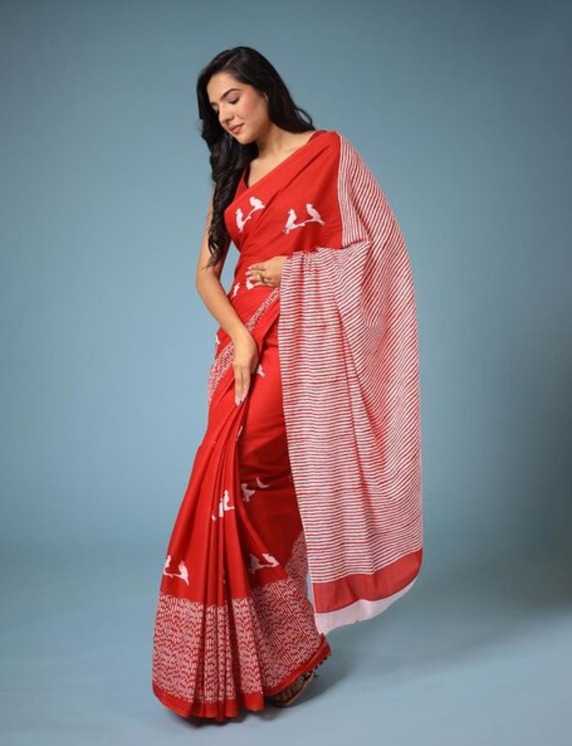 Buy Red Ikat Cotton saree