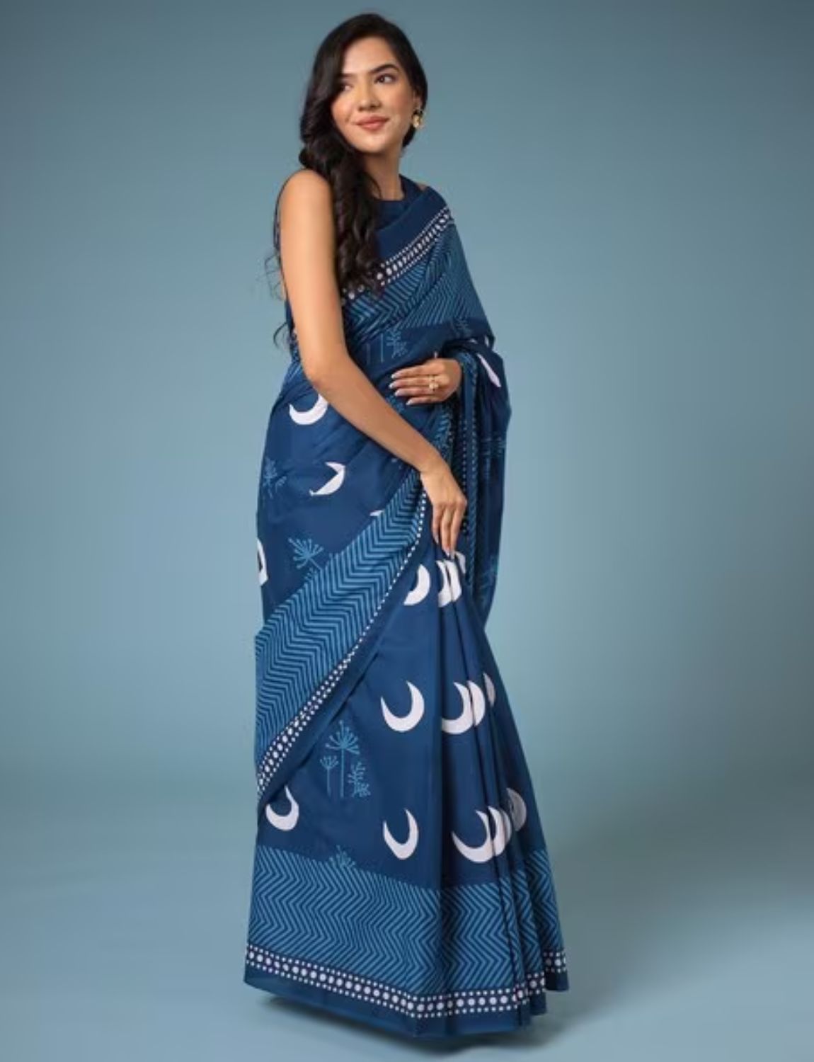 Blue indigo cotton saree