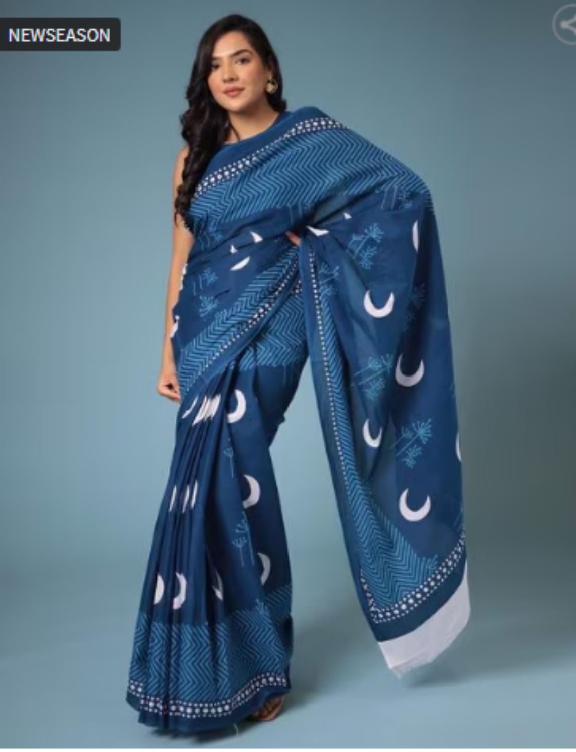 Blue indigo cotton saree