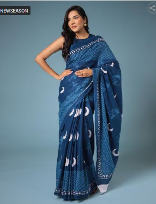 Blue indigo cotton saree