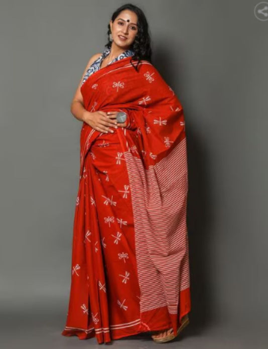 Red ikat cotton saree