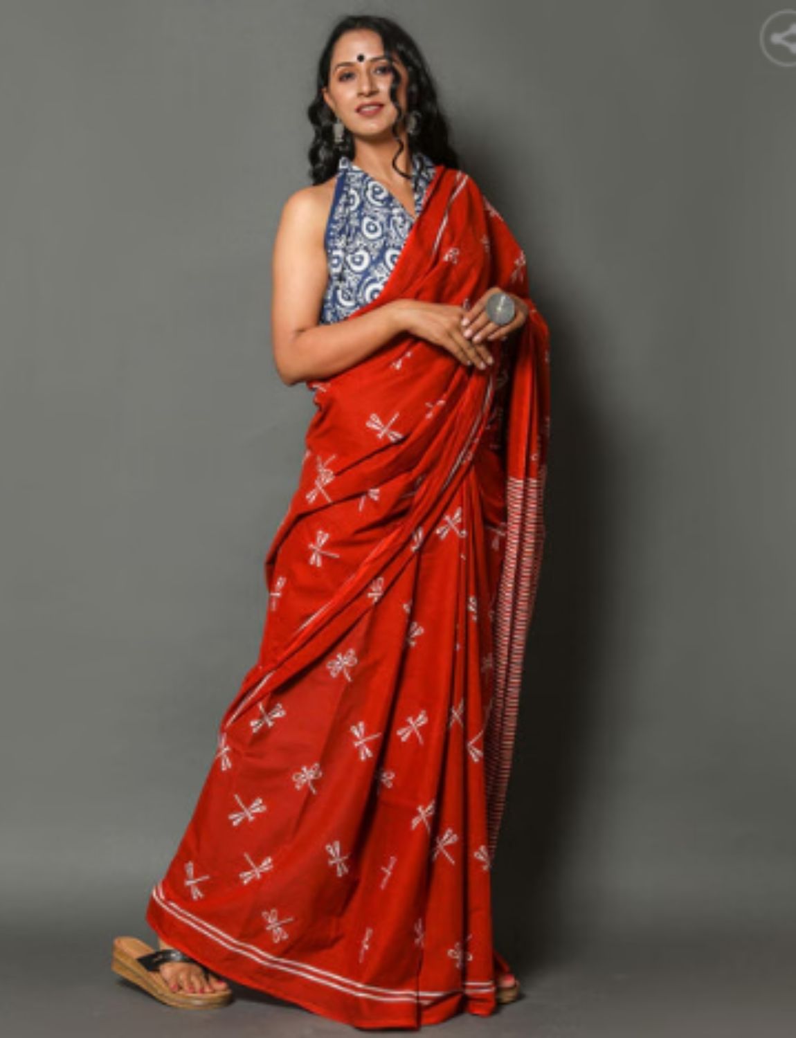 Red ikat cotton saree