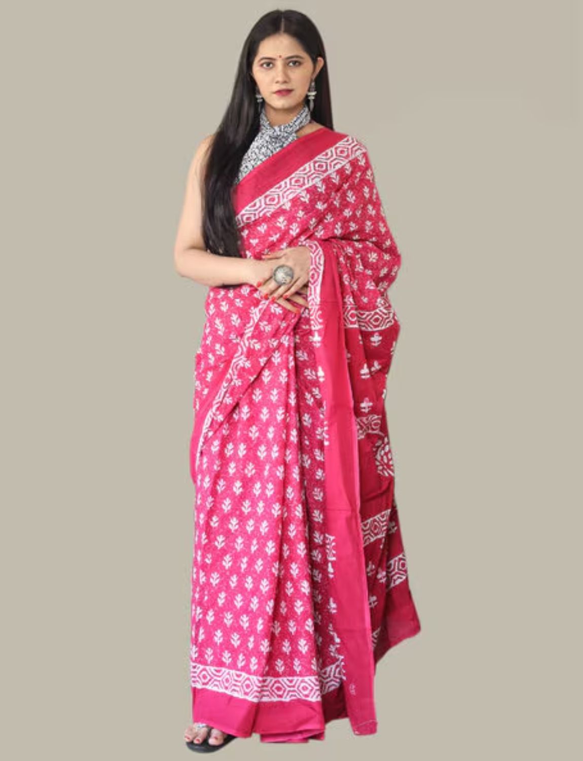 Pink pure cotton saree