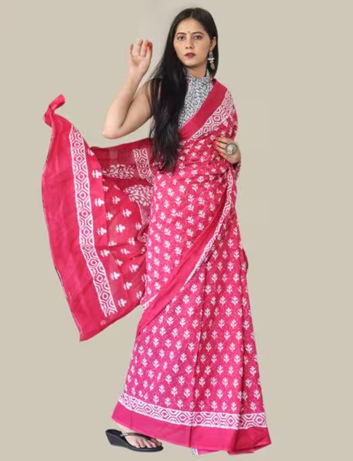 Pink pure cotton saree