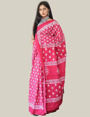 Pink pure cotton saree