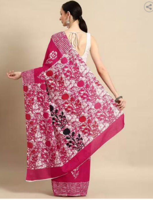 Pink cotton saree for women