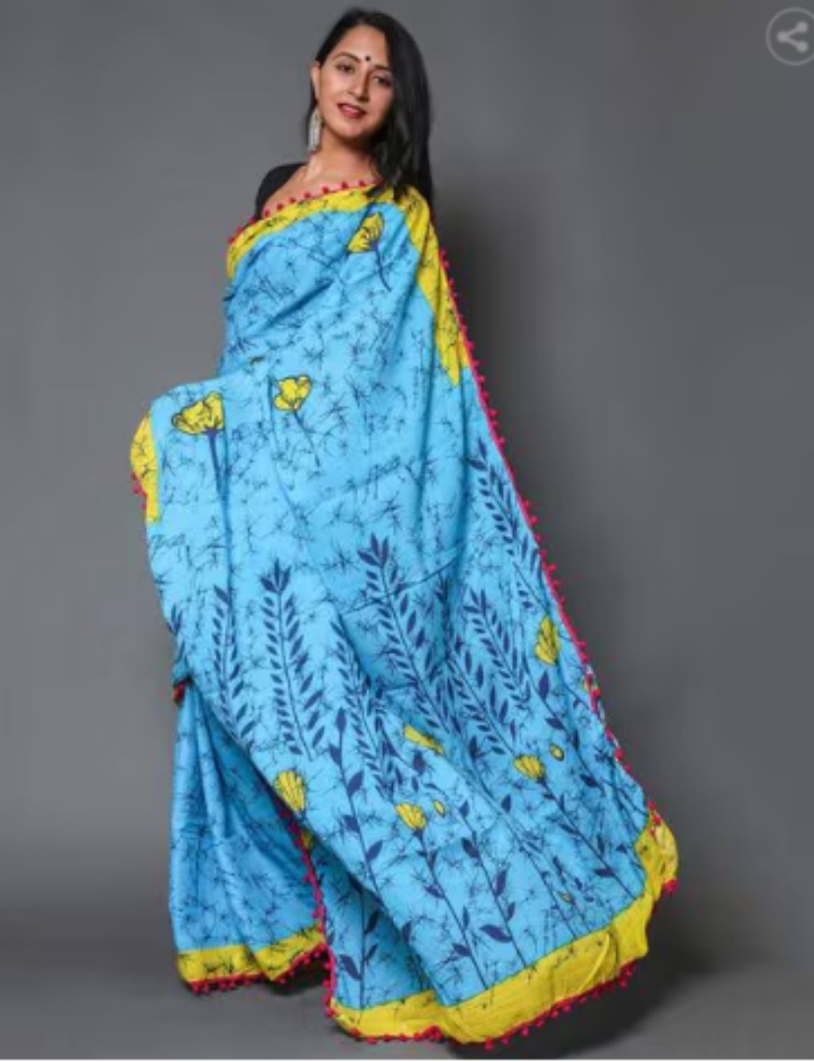 Skyblue cotton Printed saree