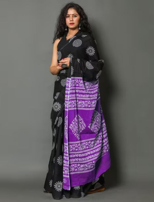 Buy Black Chakri Ikat Cotton Saree