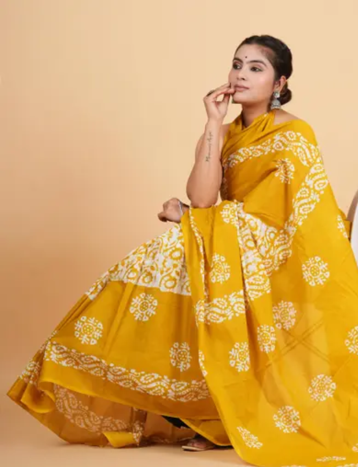 Yellow Batik printed saree