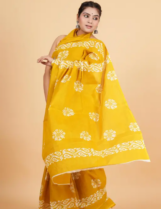 Yellow Batik printed saree