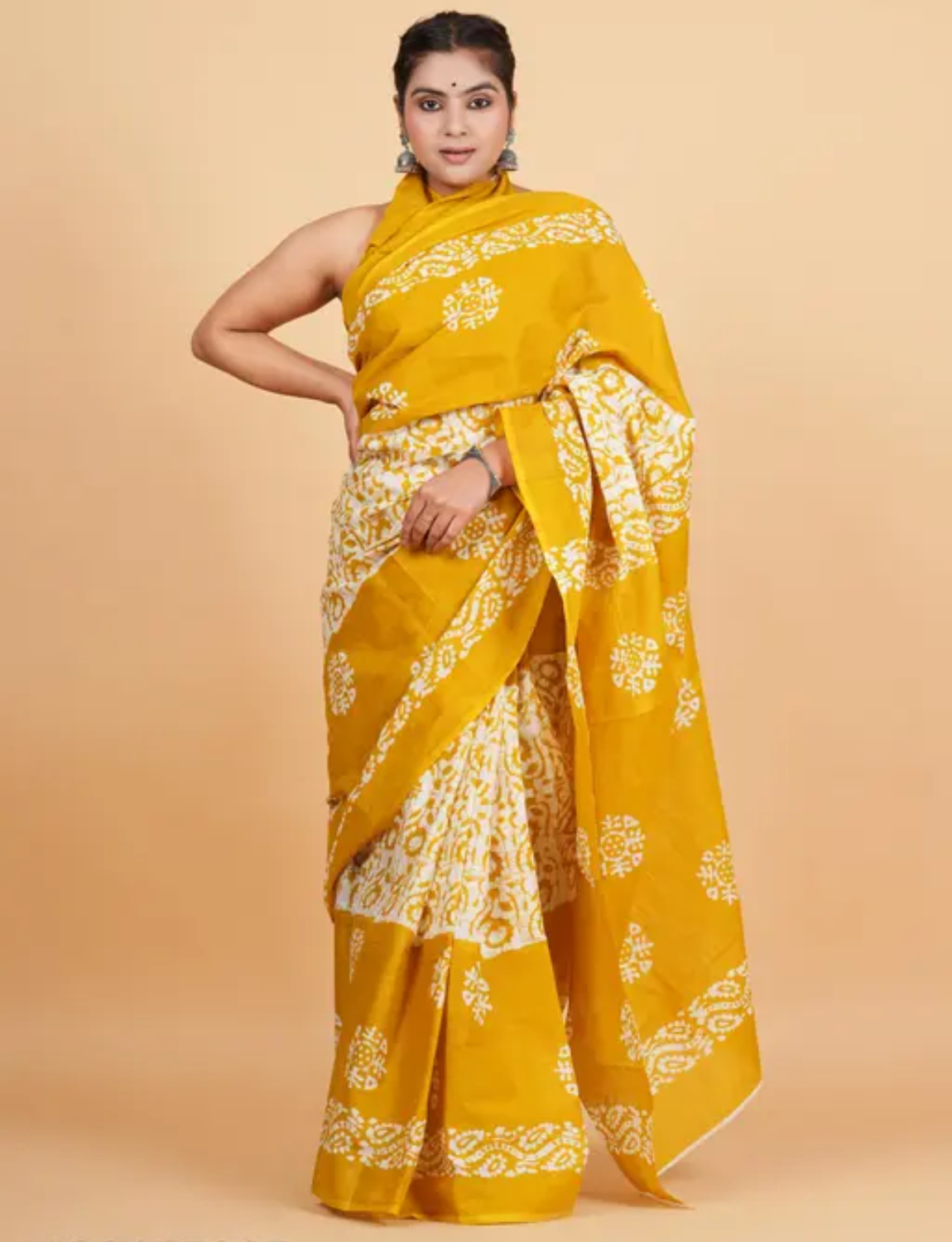 Yellow Batik printed saree