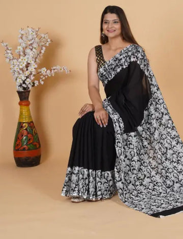 Shop Black Jall ikat cotton saree 