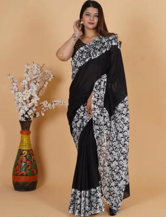 Shop Black Jall ikat cotton saree 