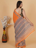 Orange ajrakh printed saree