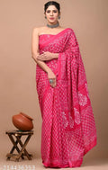 Pink cotton printed saree