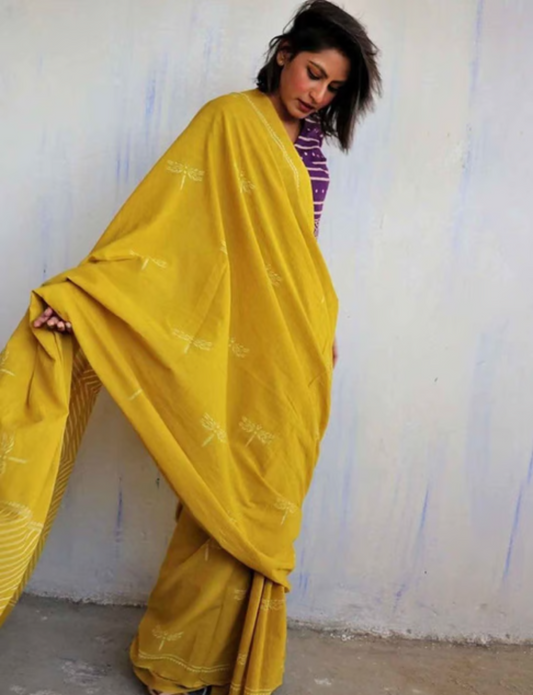 Buy yellow Handloom cotton saree