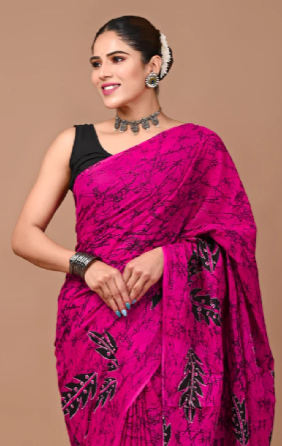 Pink ikkat cotton saree