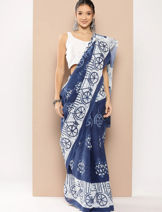  Indigo cotton saree