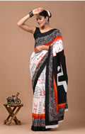 White ikkat cotton saree