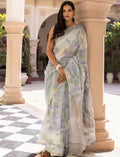 Grey marble print cotton saree