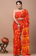 Orange malmal cotton saree