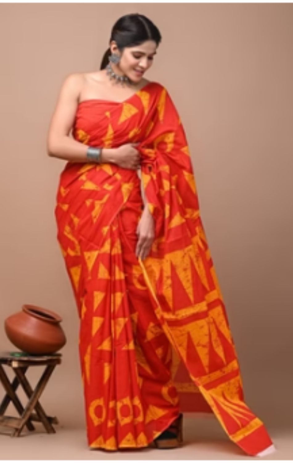 Orange malmal cotton saree