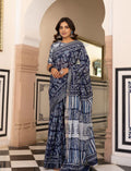 Blue indigo cotton saree