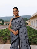 Buy grey malmal cotton saree