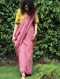 Pink block print saree