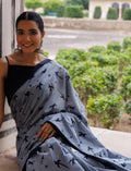 Buy grey malmal cotton saree